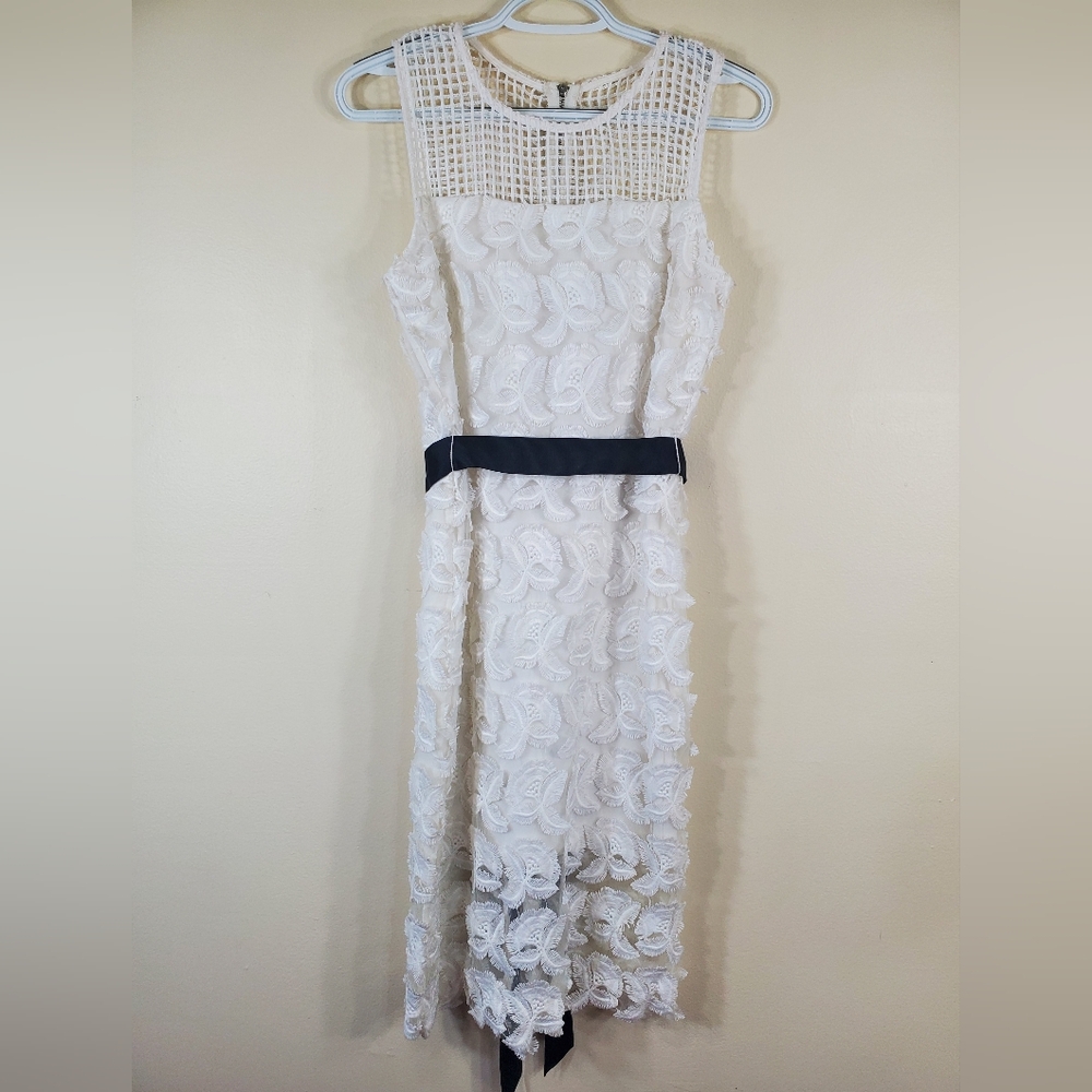 Just Me White and Black Asymmetrical Midi Dress